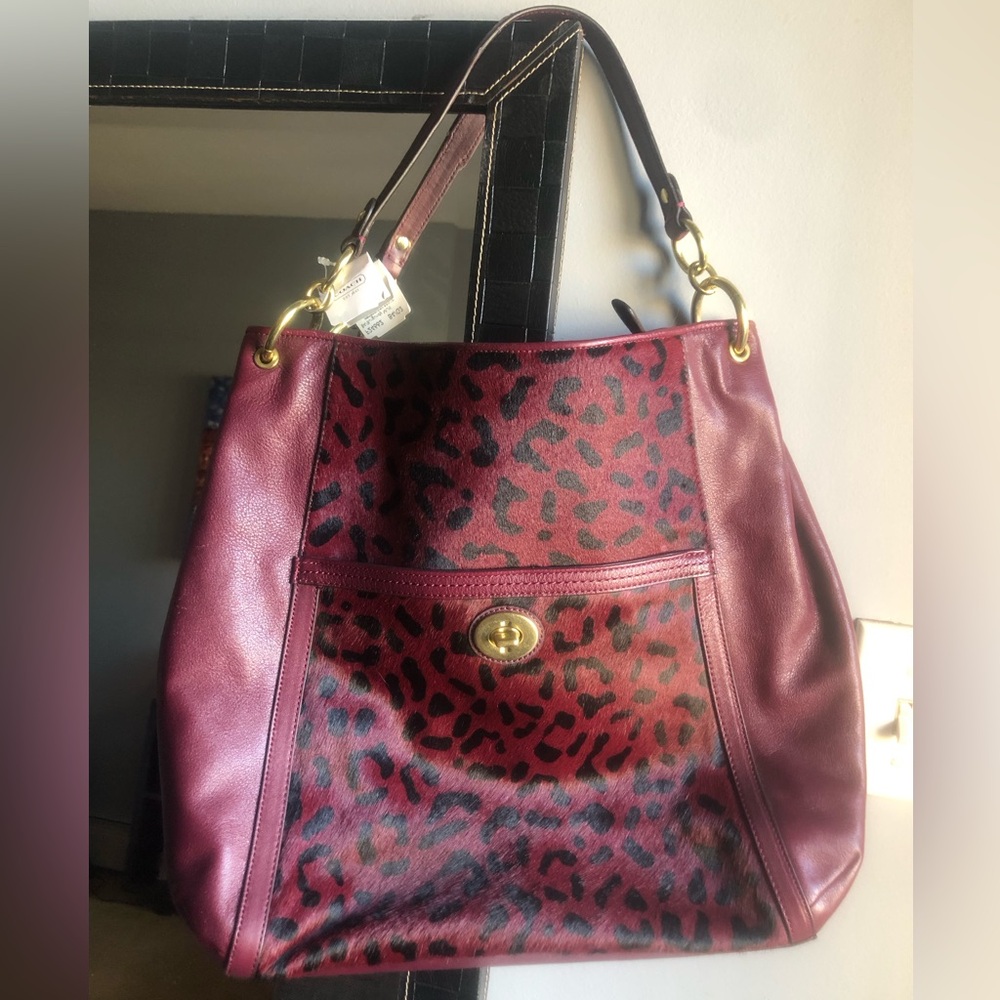 COACH Park Haircalf Hobo Burgundy shoulder purse tote